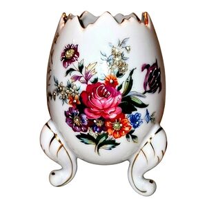 VTG Napco Victorian Floral Vase Cracked Egg Footed Porcelain Gold Gilt Japan 5"T